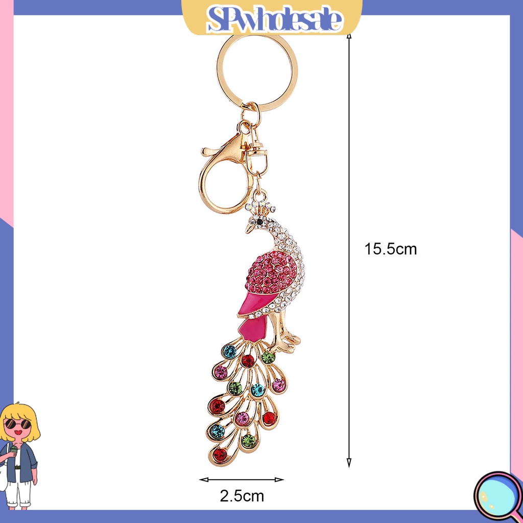 <SPwholesale> Móc Khóa Hình Con Công Ba Chiều Đính Đá Pha Lê Lấp Lánh Trang Trí Túi Xách