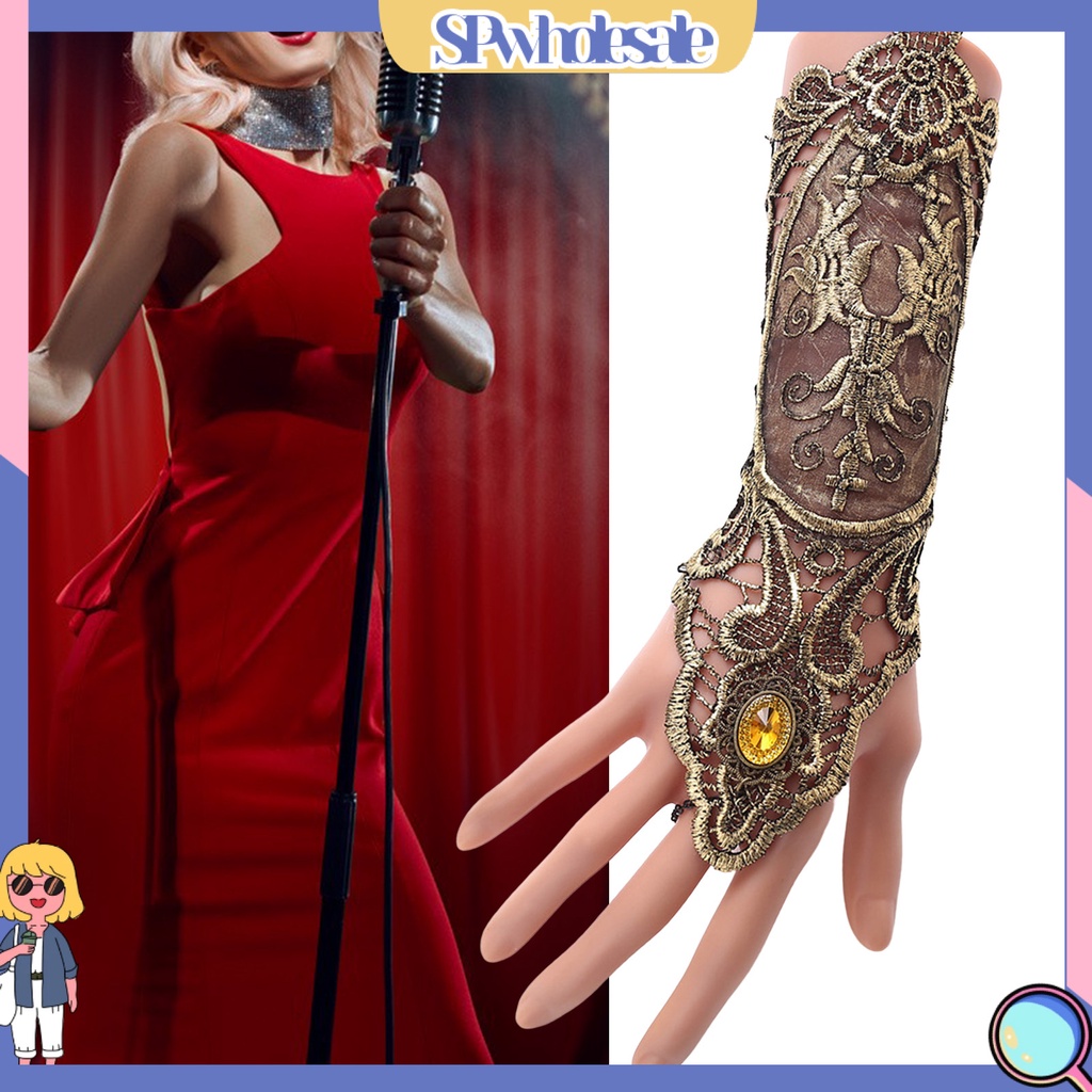 <SPwholesale> 1 Đôi Găng Tay Ren Hoa Xuyên Thấu Hóa Trang Halloween Cho Người Lớn