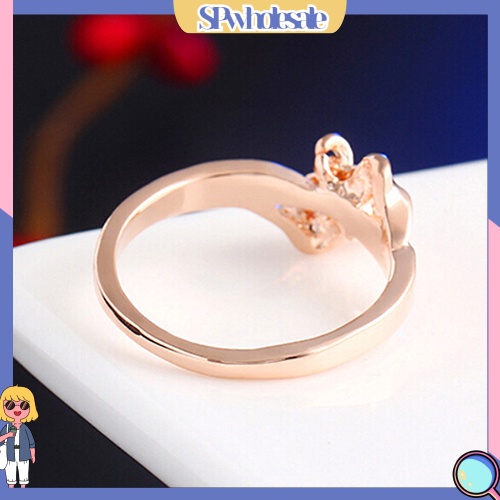 <SPwholesale> Nhẫn Cưới Mặt Hình Trái Tim Nơ Đính Đá Thời Trang Cho Nữ