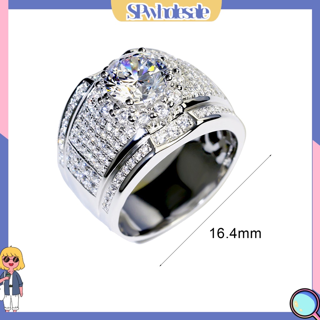 <SPwholesale> Nhẫn Đính Hôn Mạ Bạc Đính Đá Thời Trang Dành Cho Nam