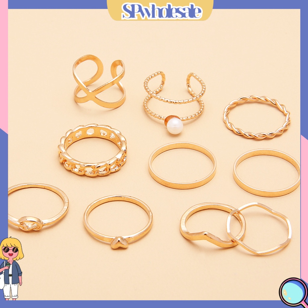 <SPwholesale> Set 10 Nhẫn Đeo Khớp Ngón Tay Phong Cách Vintage Cho Nữ