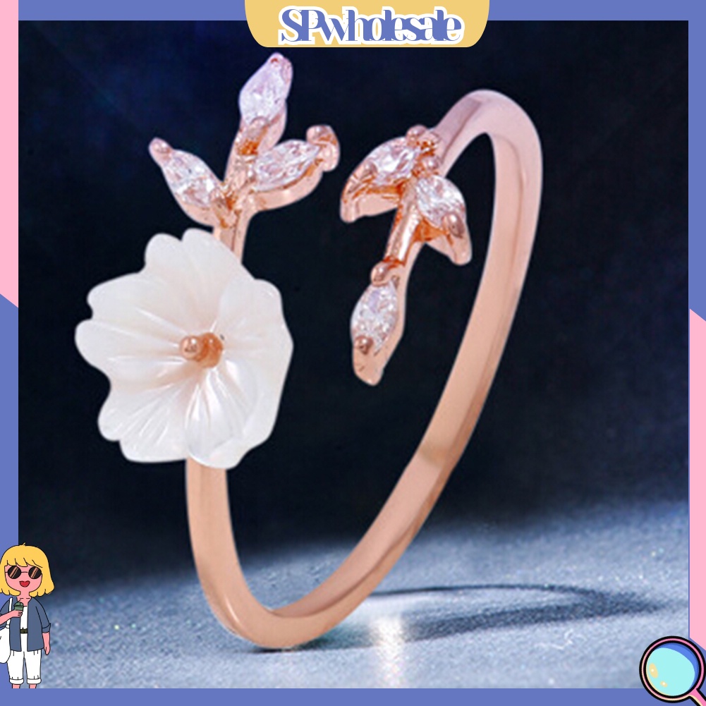<SPwholesale> Nhẫn Hợp Kim Hở Hình Cành Hoa Vỏ Sò Đính Đá Thời Trang Cho Nữ