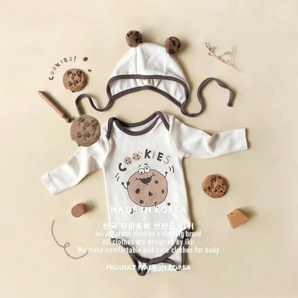 Áo Liền Quần Tam Giác Tay Dài In Hình Bánh Quy Dễ Thương Thời Trang Xuân Thu Cho Bé