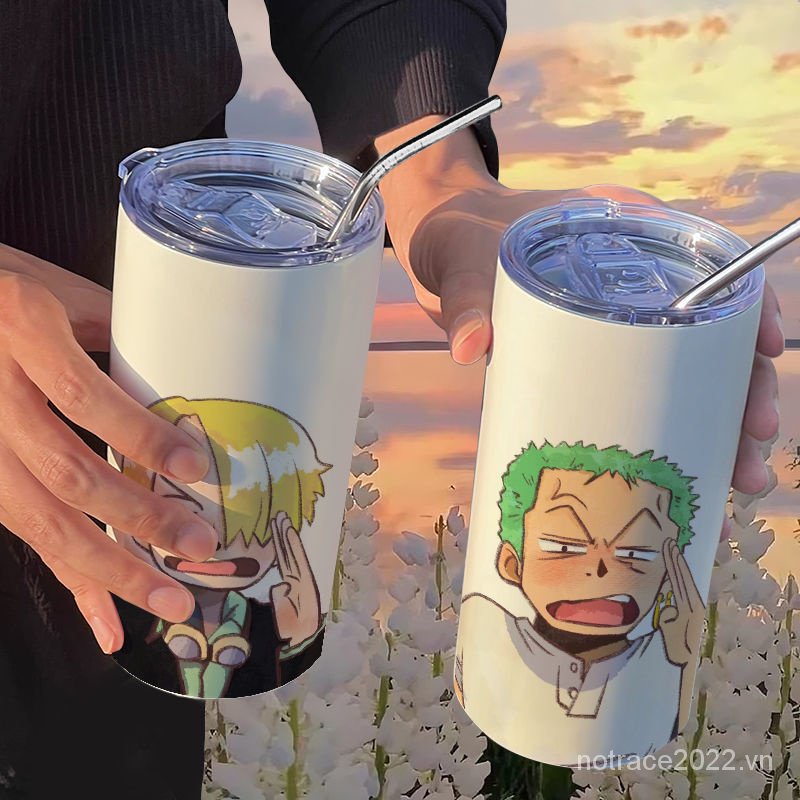 ★One Piece★Bình Nước Giữ Nhiệt Bằng Thép Không Gỉ Cao Cấp In Hình Luffy/Zoro Kèm Ống Hút Tiệ MWDV