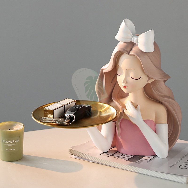 Tượng cô gái bê đĩa trang trí nhà cửa MINT DECOR khay đựng chìa khóa bánh kẹo quà tặng khai trương