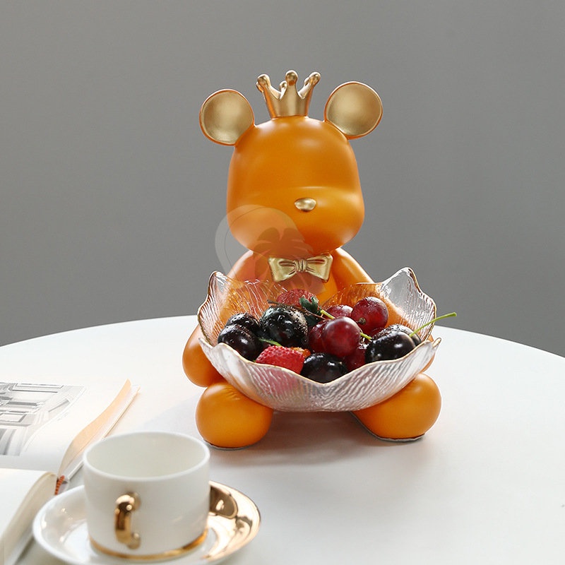 Tượng Gấu Ôm tô MINT DECOR  đựng trái cây chìa khóa bánh kẹo trang trí nhà cửa xinh xắn Quà tặng tân gia khai trương