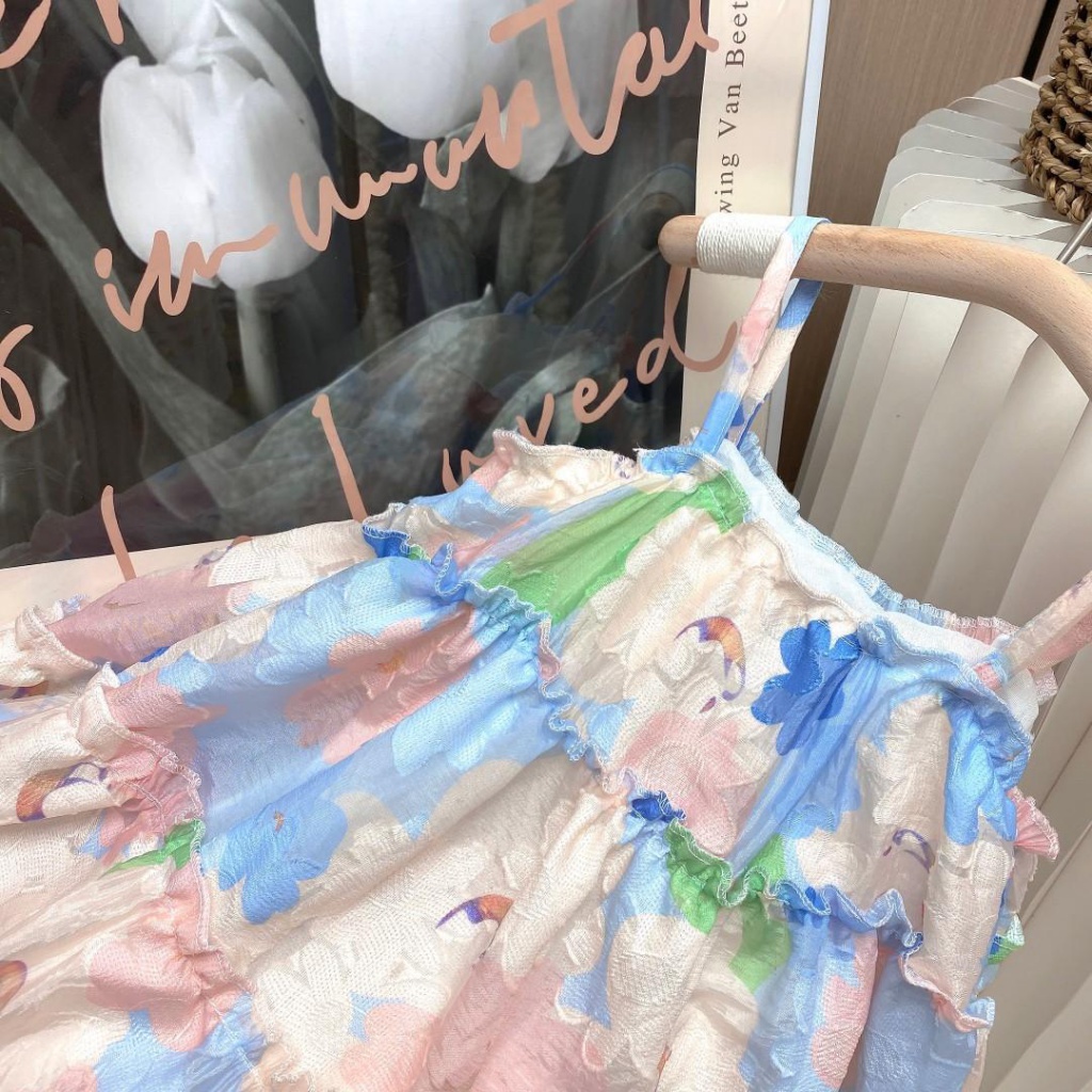 Đầm Công Chúa Hai Dây In Hoa Thời Trang Mùa Hè 2023 Cho Bé Gái