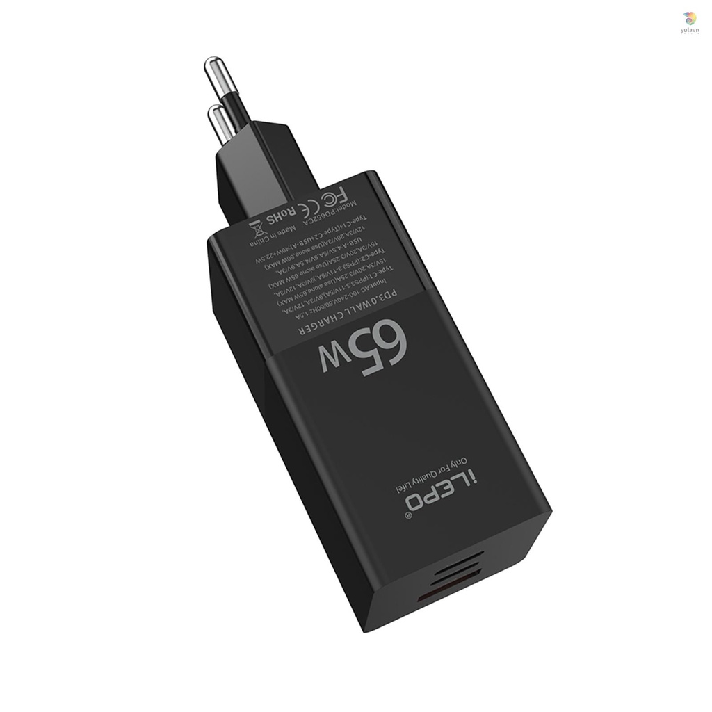 Tẩu Sạc Nhanh USB C 65W 3 Cổng PD Type C Gắn Tường Tương Thích Với Laptop / Điện Thoại