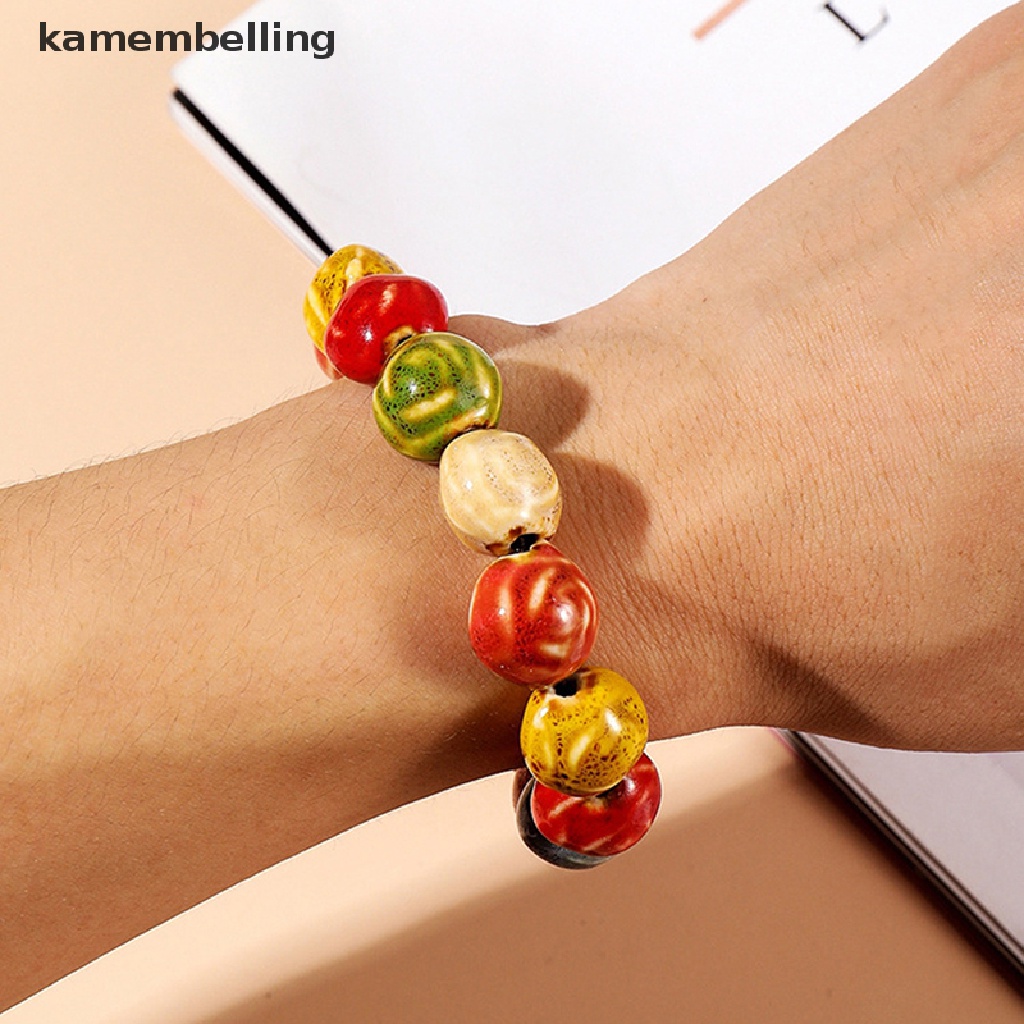 1 Vòng Đeo Tay Hạt Gốm Sứ Tráng Men Nhiều Màu Thời Trang
