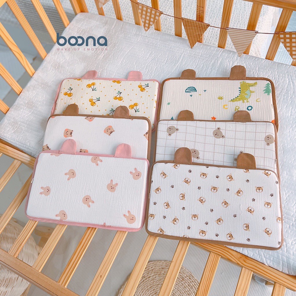 Gối Cao Su Non Boona Chống Ngạt Thoáng Khí An Toàn Cho Bé Từ Sơ Sinh KT 22*38*2cm