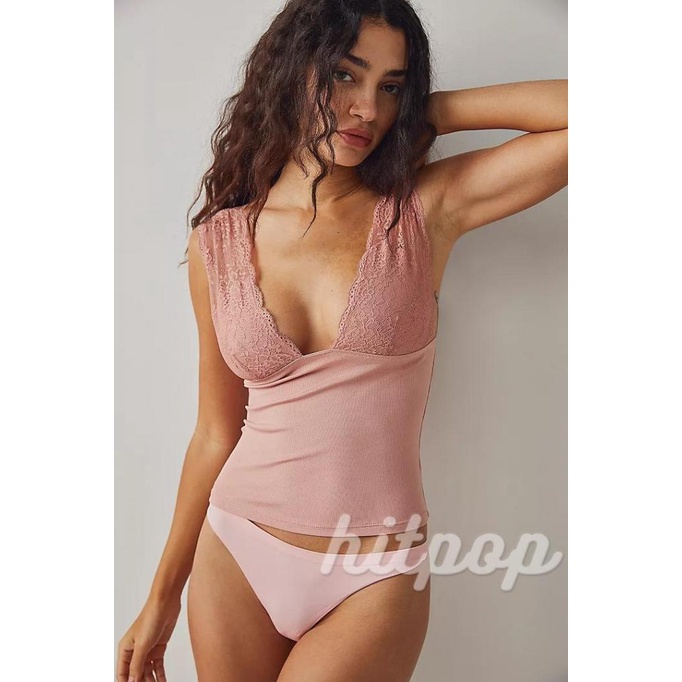 Áo Croptop Sát Nách Cổ Chữ V Phối Ren Thời Trang Mùa Hè Cho Nữ