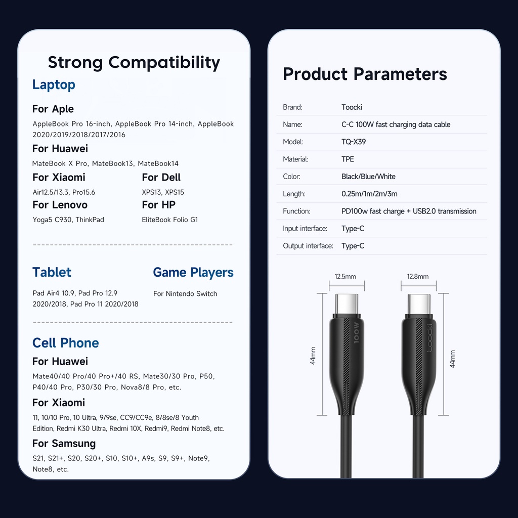 Dây Cáp Sạc Nhanh 100W USB C Sang C PD3.0 480Mbps Cho Xiaomi Samsung