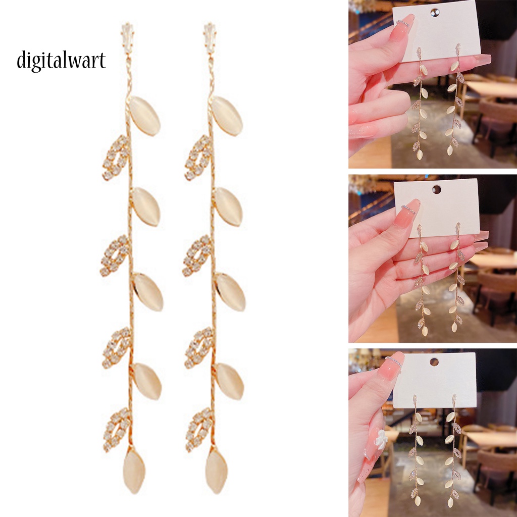 Kỹ Thuật Số| 1 Đôi Bông Tai Hình Chiếc Lá Đính Đá Lấp Lánh Dành Cho Nữ