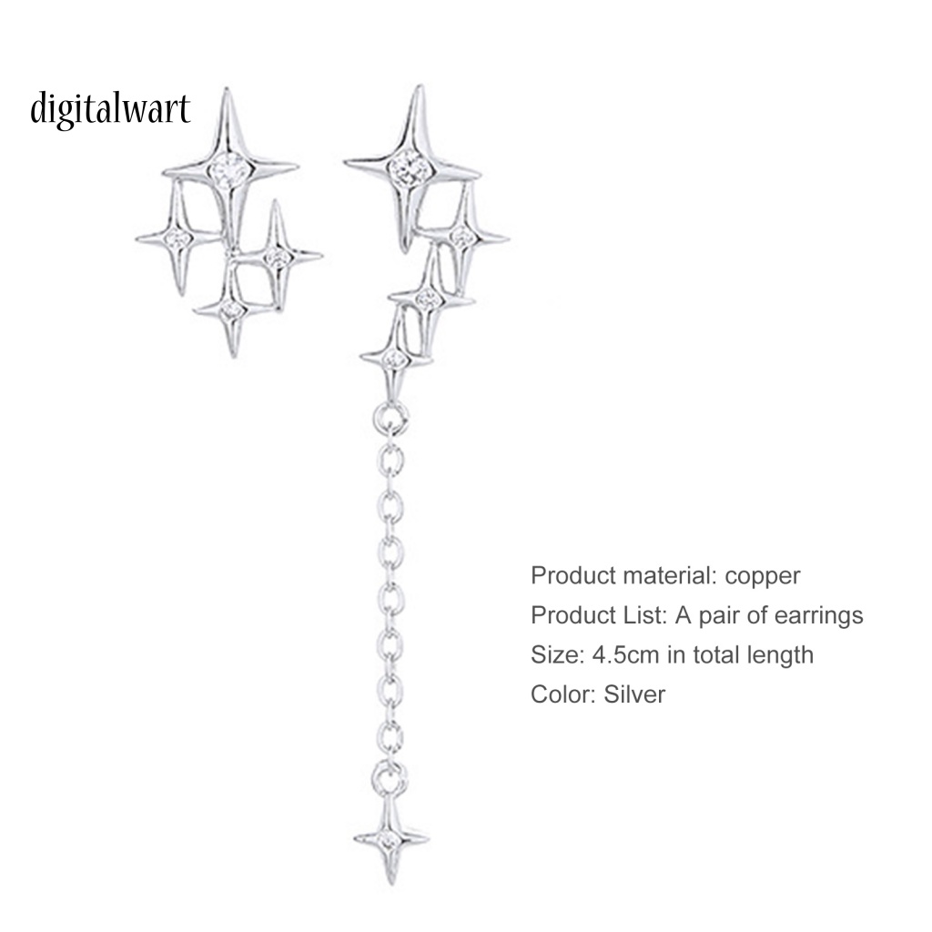 Kỹ Thuật Số| 1 Đôi Bông Tai Dạng Xích Mạ Bạc Dáng Dài Hình Ngôi Sao Lấp Lánh Thời Trang Dự Tiệc