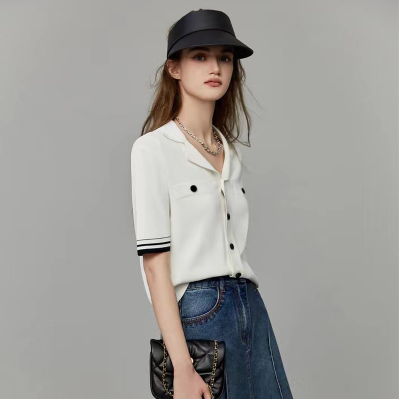 Áo Thun Lụa Dệt Kim Mỏng Dáng Rộng Tay Ngắn Phong Cách Pháp Thời Trang Mùa Hè