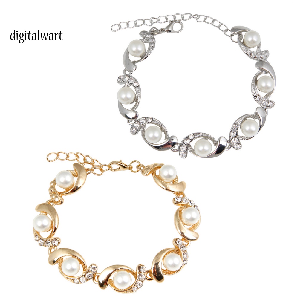 Kỹ Thuật Số| Vòng Tay Mạ Điện Đính Đá Ngọc Trai Giả Sang Trọng Có Thể Điều Chỉnh Cho Nữ