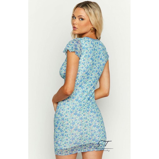 Đầm Tay Ngắn Cổ Chữ V Họa Tiết Hoa CY03 Thời Trang Mùa Hè Cho Nữ