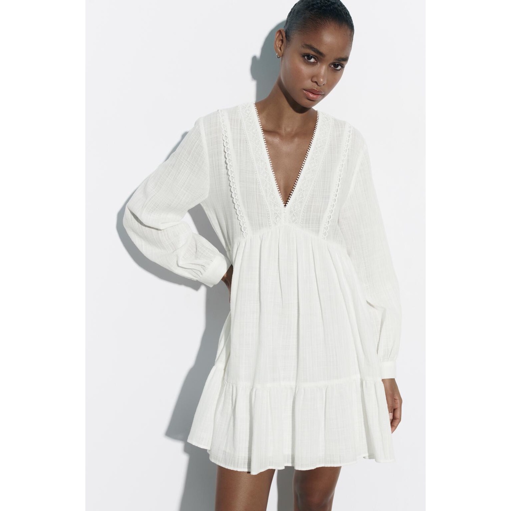 Zara Đầm mini Tay Dài Cổ Chữ V Thời Trang Mùa Hè 9878141 251