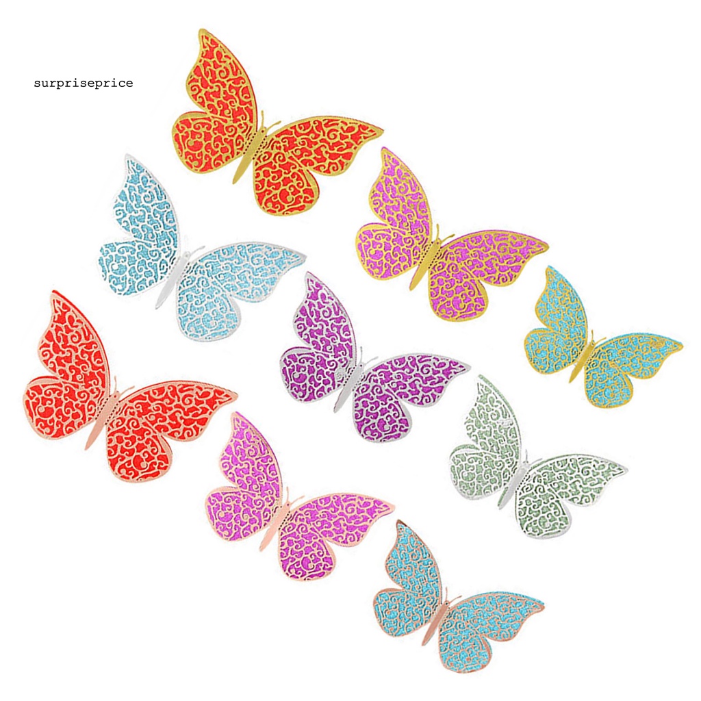 Bộ 12 Miếng Dán Tường Trang Trí Hình Bướm 3D Nhiều Màu Sắc Sống Động