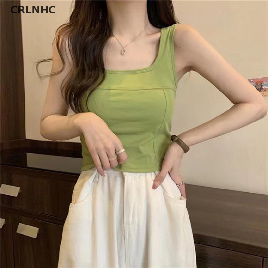 CRLNHC Áo Hai Dây Cổ Vuông Màu Trơn Hở Lưng Thời Trang Mùa Hè Quyến Rũ Cho Nữ