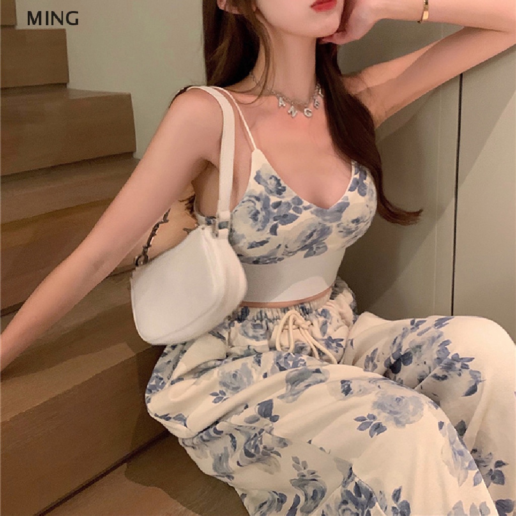 Bộ Áo Camisole + Quần Dài Ống Rộng Nhuộm Màu Thời Trang Mùa Hè Quyến Rũ Cho Nữ Y2k TH