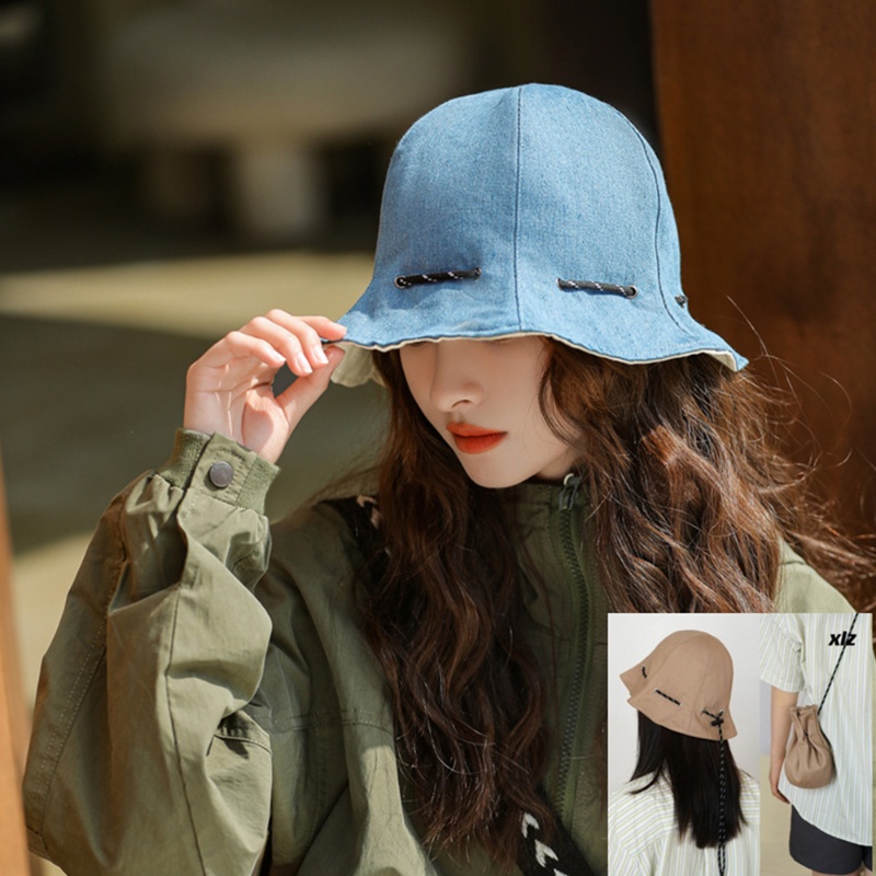 Nón Tai Bèo Vải Jean Hai Mặt Mềm Gấp Gọn Có Dây Rút Chống Nắng Đa Năng Thời Trang Mùa Hè Cho Nam Và Nữ