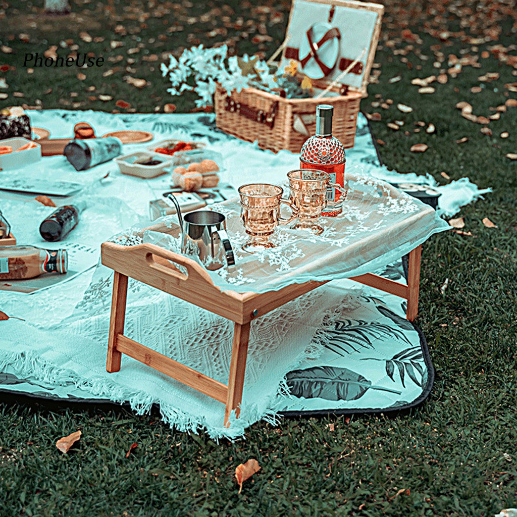 Bàn Gấp Bằng Tre Tự Nhiên Cứng Cáp Chịu Lực Tốt Đa Năng Có Tay Cầm Dành Cho Cắm Trại Ngoài