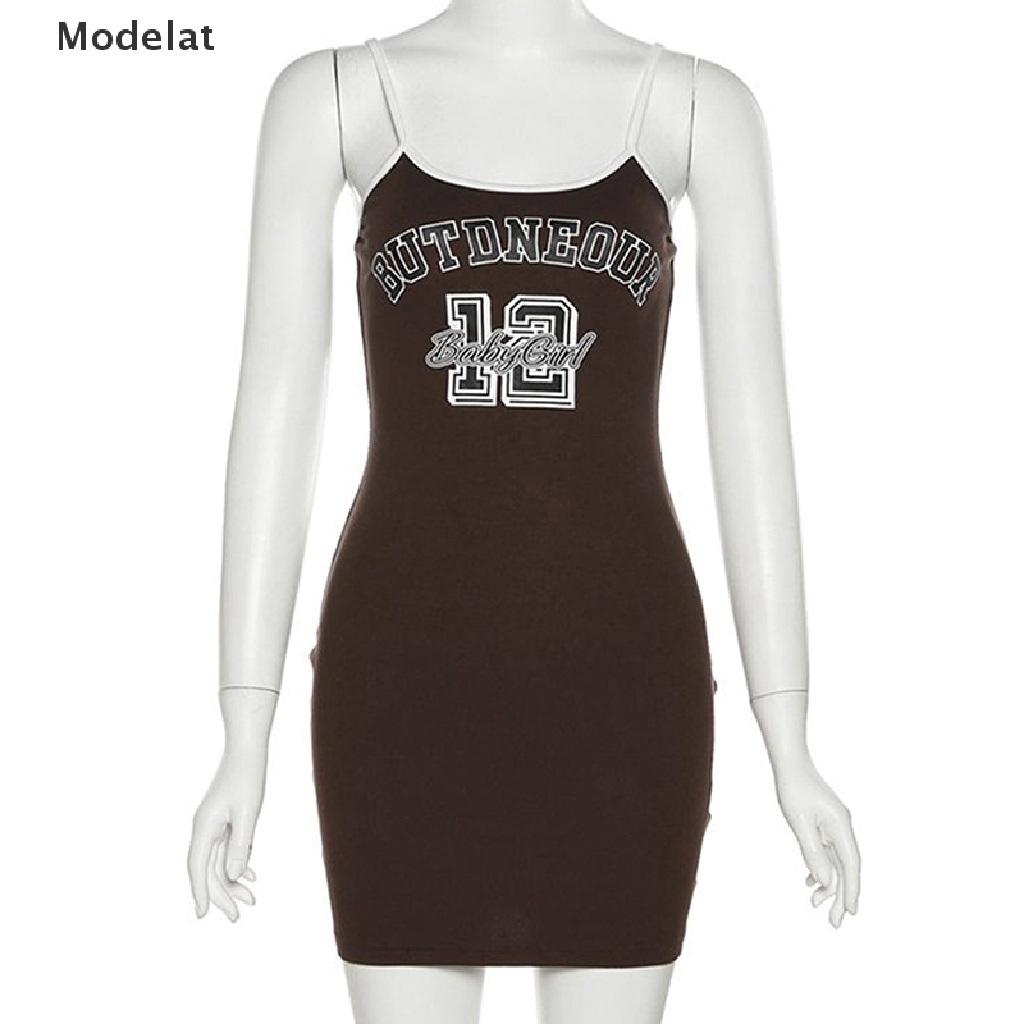 Đầm Hai Dây Cổ Tròn Dáng Ôm In Chữ Thời Trang Mùa Hè Cho Bạn Gái