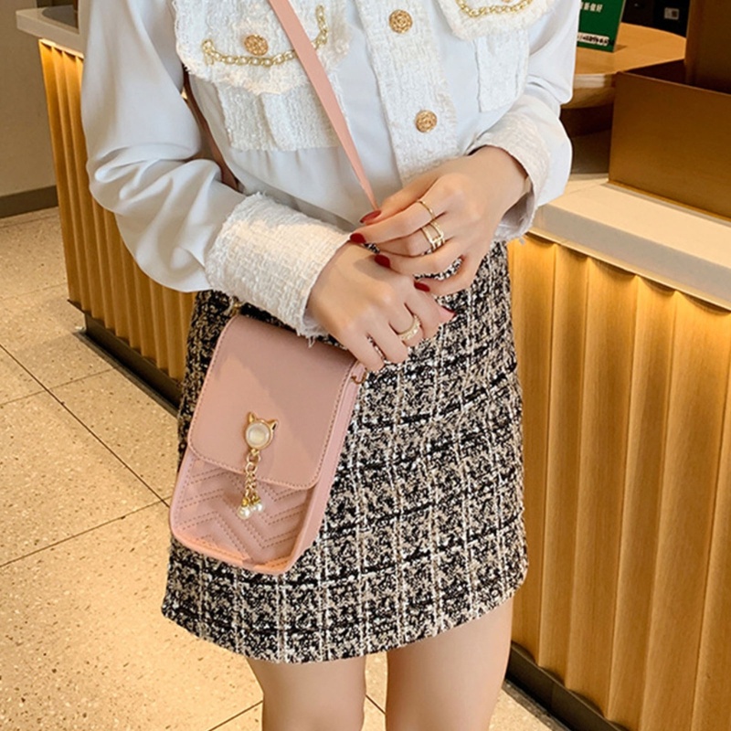 Túi Đeo Chéo Mini Bằng Da Đính Ngọc Trai Thời Trang Dành Cho Nữ