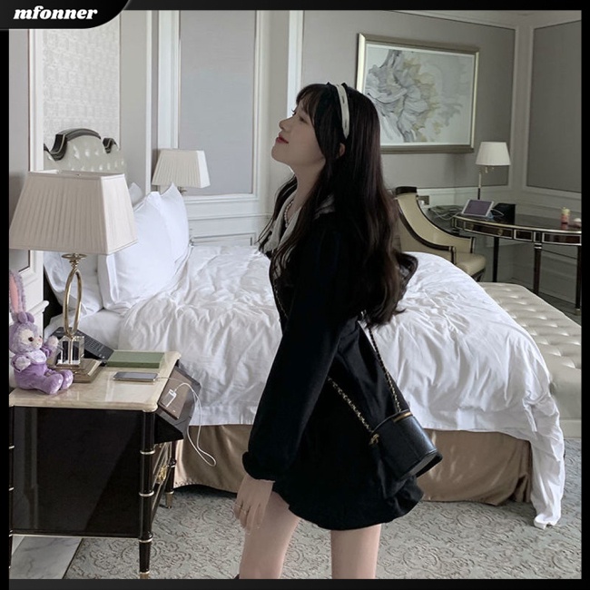 Đầm Ngắn Tay Dài Cổ Búp Bê Màu Sắc Trơn Ôm Dáng Quyến Rũ Cho Nữ