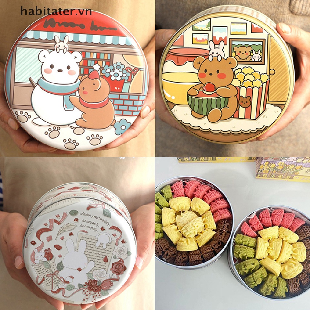Hộp Thiếc Tròn Lớn Hình Gấu / Thỏ Đáng Yêu Đựng Bánh Quy / Món Tráng Miệng