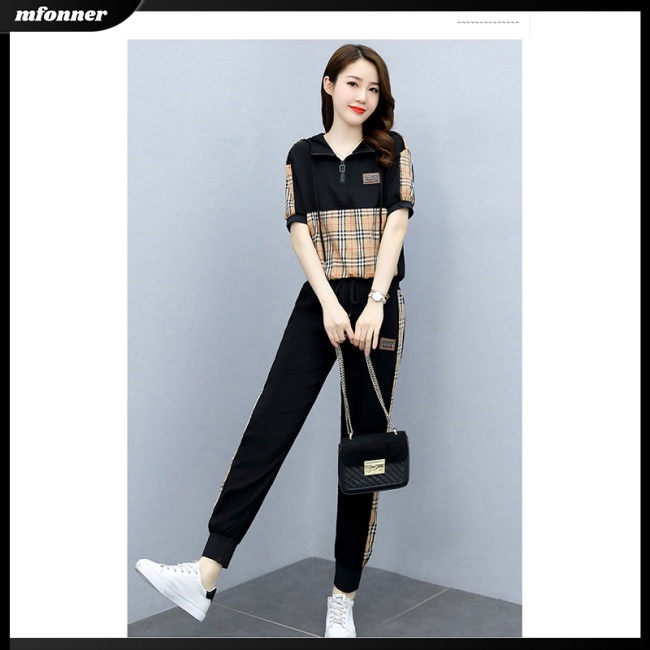 Set Đồ Thể Thao 2 Món Áo Hoodie Tay Ngắn Phối Quần Dài Thời Trang Năng Động Cho Nữ