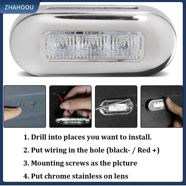 ☃Nhà Cửa☃ Set 4 Đèn 3led 12v Khung Inox Cho Tàu Thuyền / Xe Mô Tô