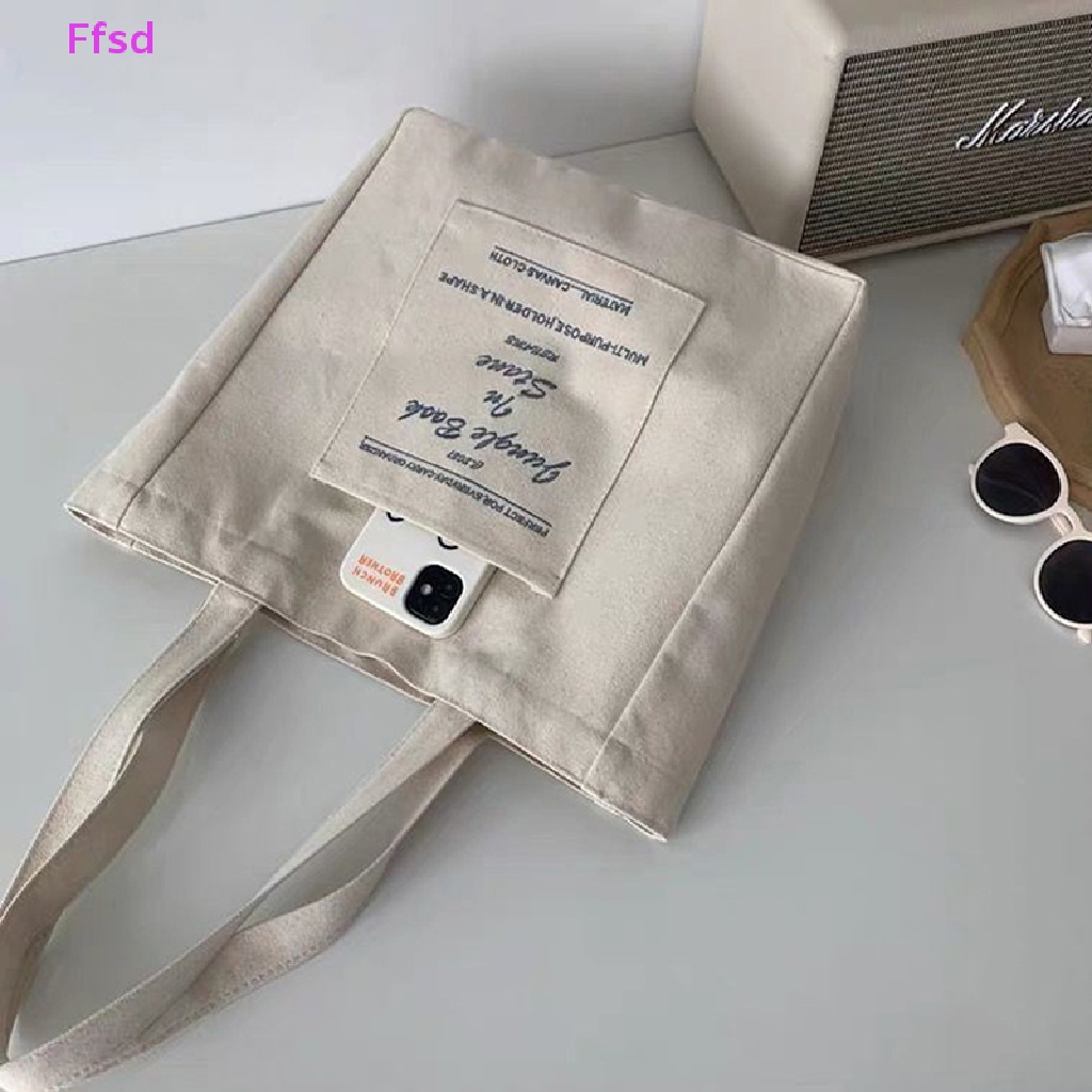 {Ffsd} Túi Xách Tote Đeo Vai Bằng Vải Bạt Cotton Sức Chứa Lớn Có Thể Tái Sử Dụng Cho Nữ * Bán Chạy