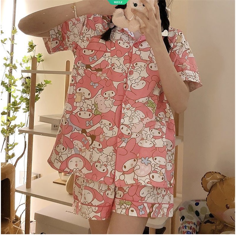 Bộ Đồ Ngủ Tay Ngắn Dáng Rộng In Họa Tiết Sanrio Melody Thời Trang Mùa Hè 2023 Dễ Thương Thoải Mái Cho Nữ