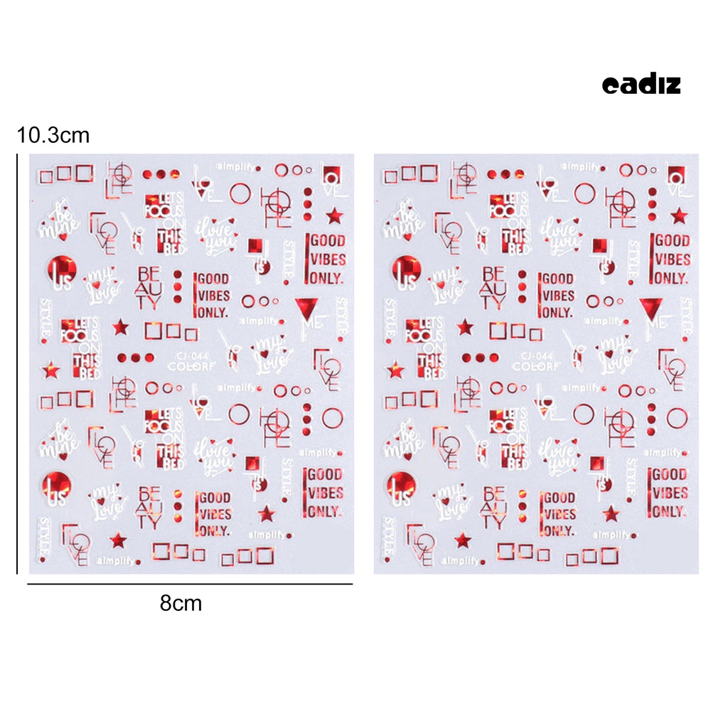 Bộ 2 Miếng Dán Móng Tay Tự Dính Không Phai Họa Tiết Trái Tim Màu Đỏ Dùng Trang Trí DIY
