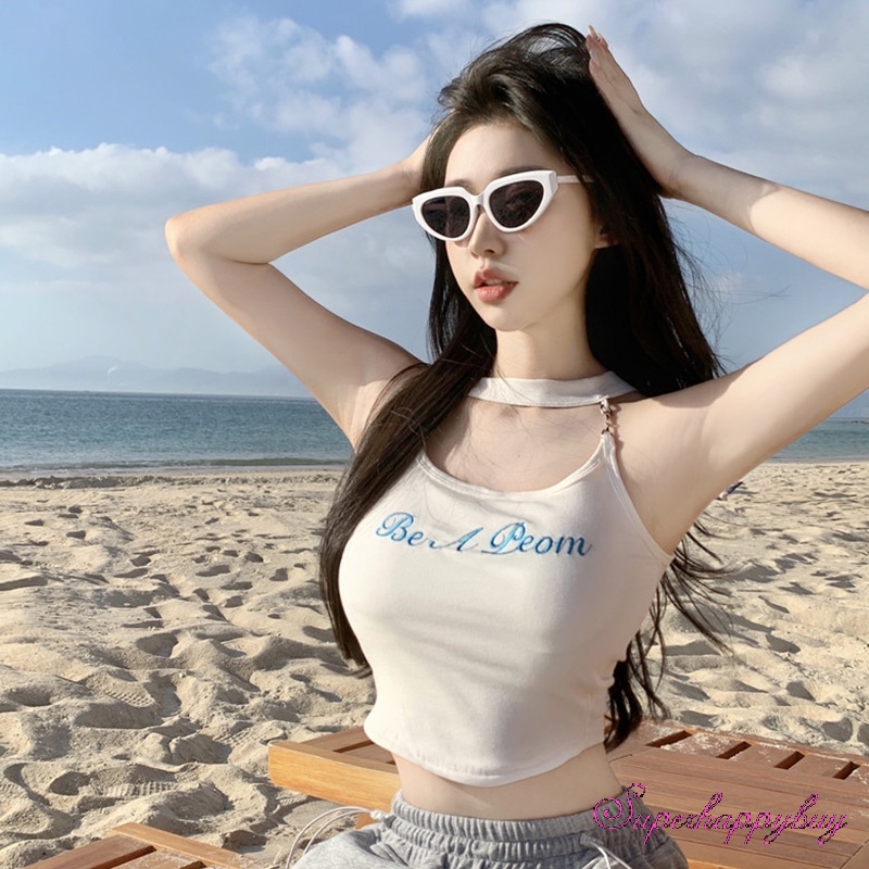 Áo Hai Dây Thêu Chữ Phong Cách Ngọt Ngào Cho Nữ