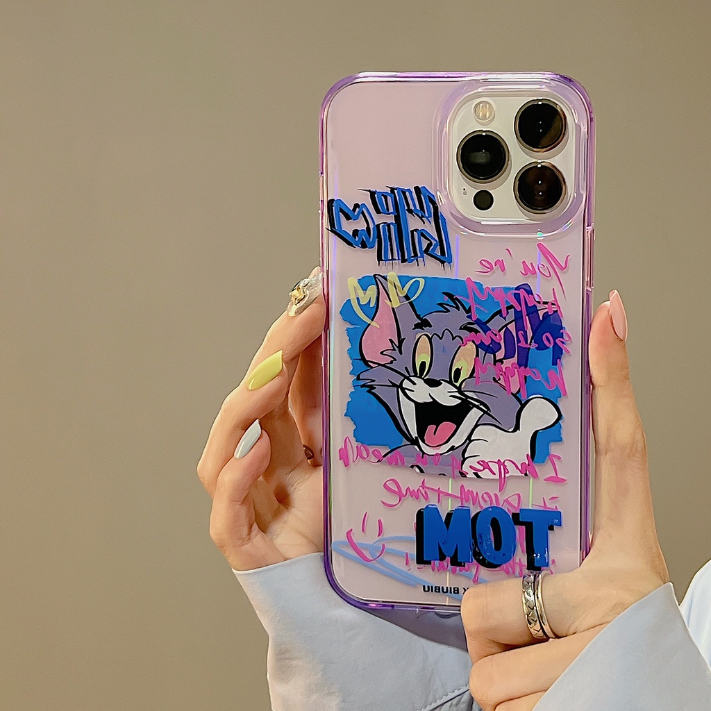 Ốp Điện Thoại TPU Dẻo Trong Suốt Họa Tiết Hoạt Hình Tom and Jerry Lấp Lánh Chống Rơi Cho iPhone 14 13 12 Pro Max