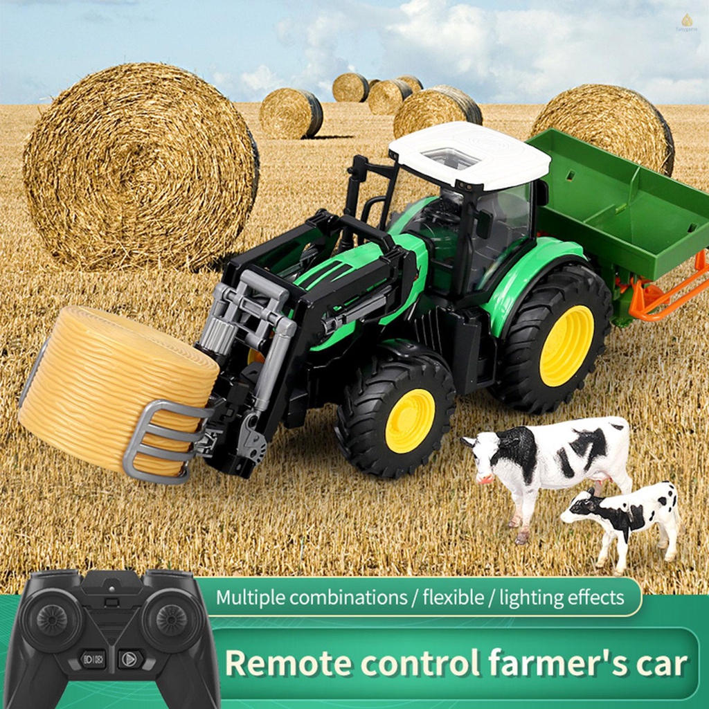 Đồ Chơi Xe Nông Dân Mô Phỏng Điều Khiển Từ Xa Đa Năng Với Kẹp Gắp, Phân Bón, Big Bale, Ánh Sáng Một Nút