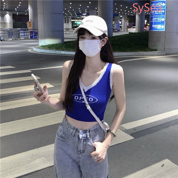 Áo Hai Dây Cổ Chữ V In Chữ Quyến Rũ Thời Trang Hè Cho Nữ