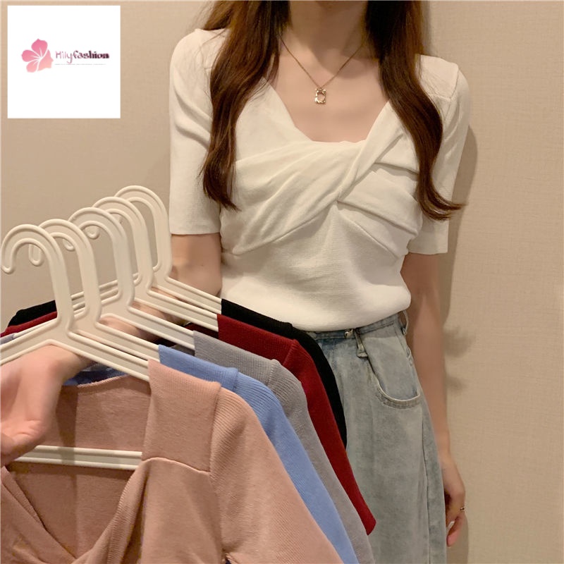 Áo Thun Dệt Kim Ngắn Tay Thời Trang Mùa Hè Năng Động