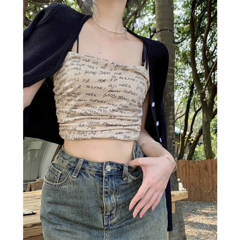 Áo Hai Dây Dáng Ôm In Chữ Thời Trang Mùa Hè Hàng Mới Dành Cho Bạn Nữ
