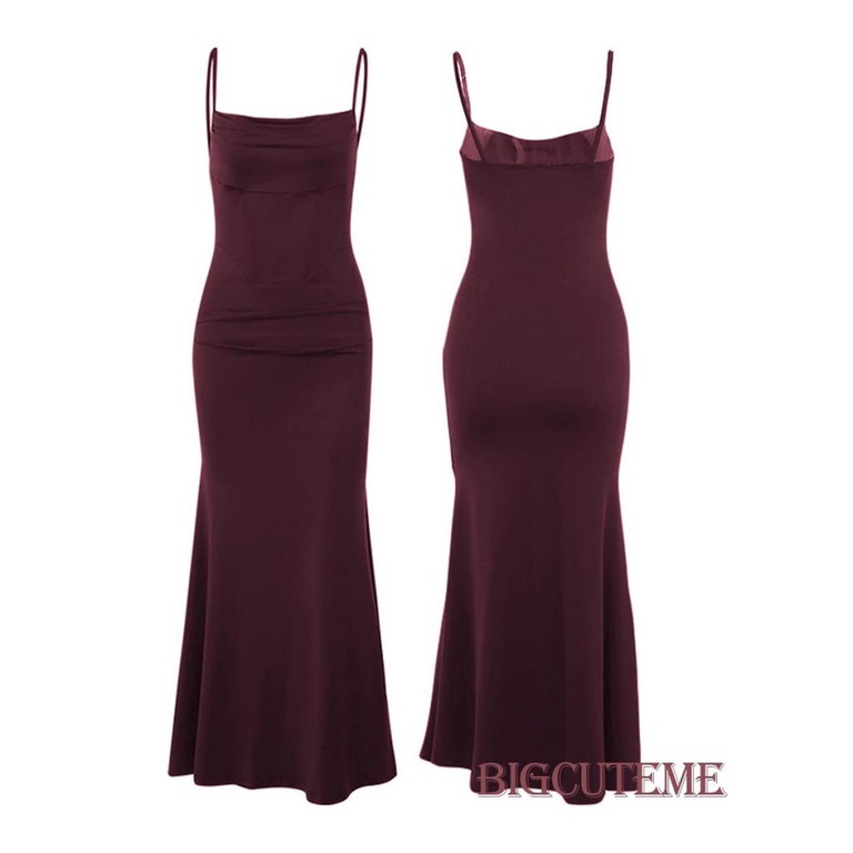 [] - Đầm Hai Dây Dáng Dài Hở Lưng Ôm Dáng Màu Trơn Thời Trang Mùa Hè Cho Nữ