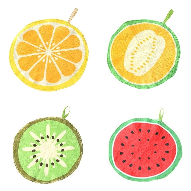 Khăn Lau Tay/Khăn Lau Nhà Bếp Sợi Nhỏ Thấm Hút Nhanh Khô In Họa Tiết Trái Cây Hoạt Hình Dễ Thương