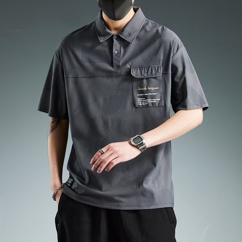 Áo Thun Lụa Lạnh Mỏng Dáng Rộng Tay Ngắn Thoáng Khí Thời Trang Xuân Hè Cho Nam Giới