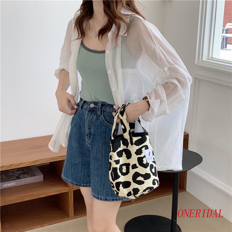 Túi Xách Nữ Vải Canvas Họa Tiết Da Báo Thời Trang