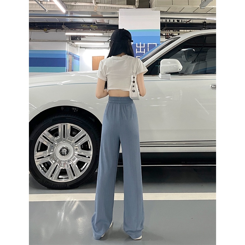 Quần ống rộng Màu Trơn Phối Dây Rút Thời Trang Mùa Hè Mới Cho Nữ