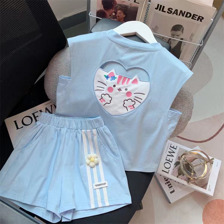Set Áo Thun Ba Lỗ Và Quần Short In Hình Mèo Đáng Yêu Hzffc0042