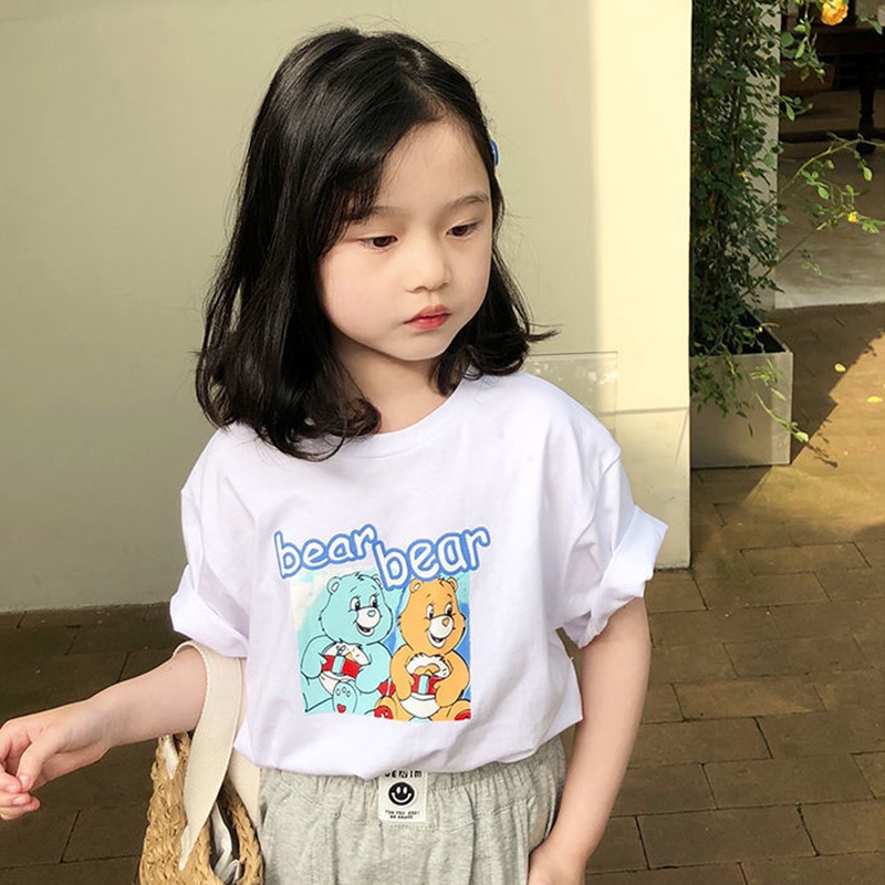 Áo Thun Bé Gái In Hình Gấu Phong Cách Hàn Quốc 1-8 Tuổi