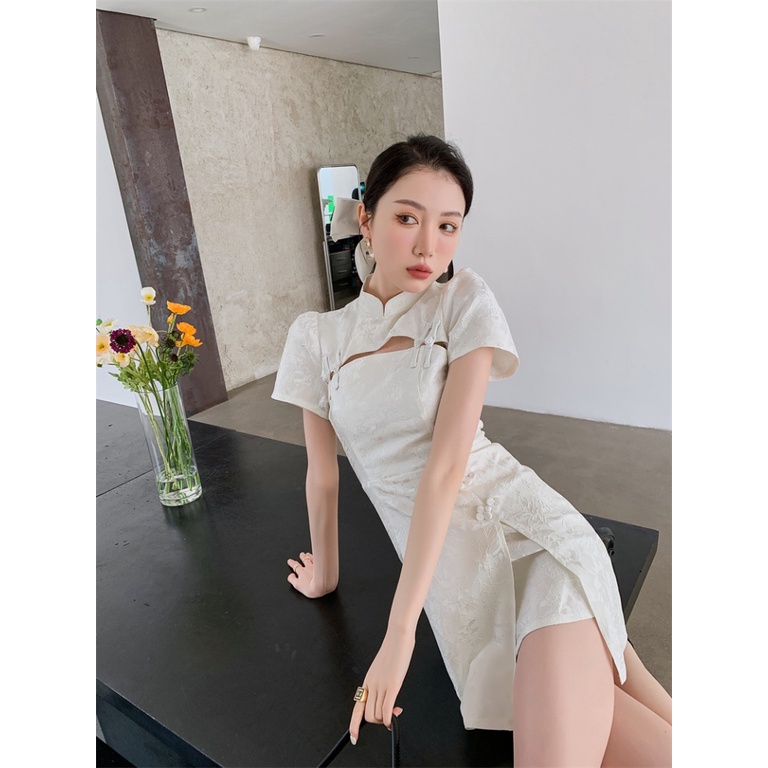 quảng châuSườn Xám Cách Tân Ngắn Ôm Dáng Phong Cách Mới Ngọt Ngào Quyến Rũ Cho Nữ
